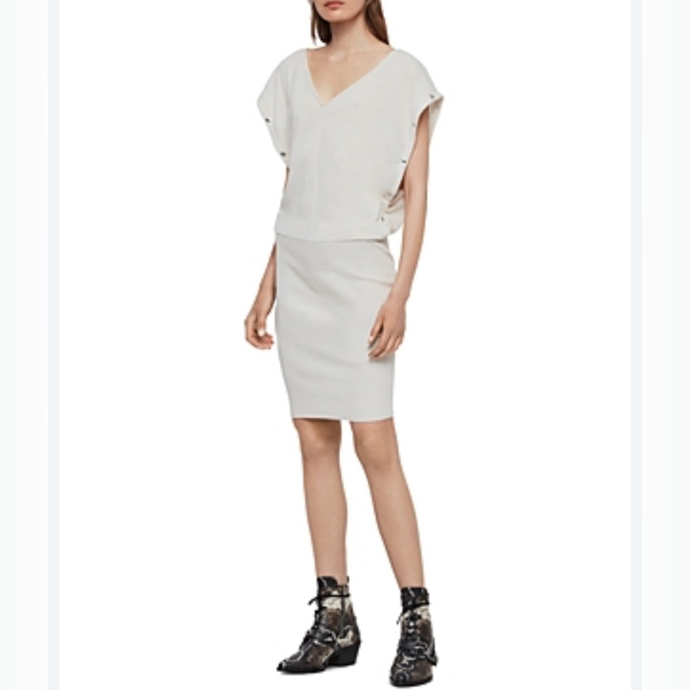 NWT All Saints Suri Snap Dress in Porcelain White